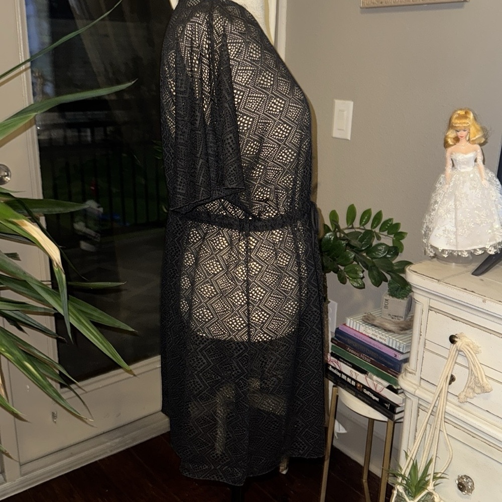 CUPSHE beachwear black sheer coverup swim beach vacation dress tie waist Small - Picture 9 of 12